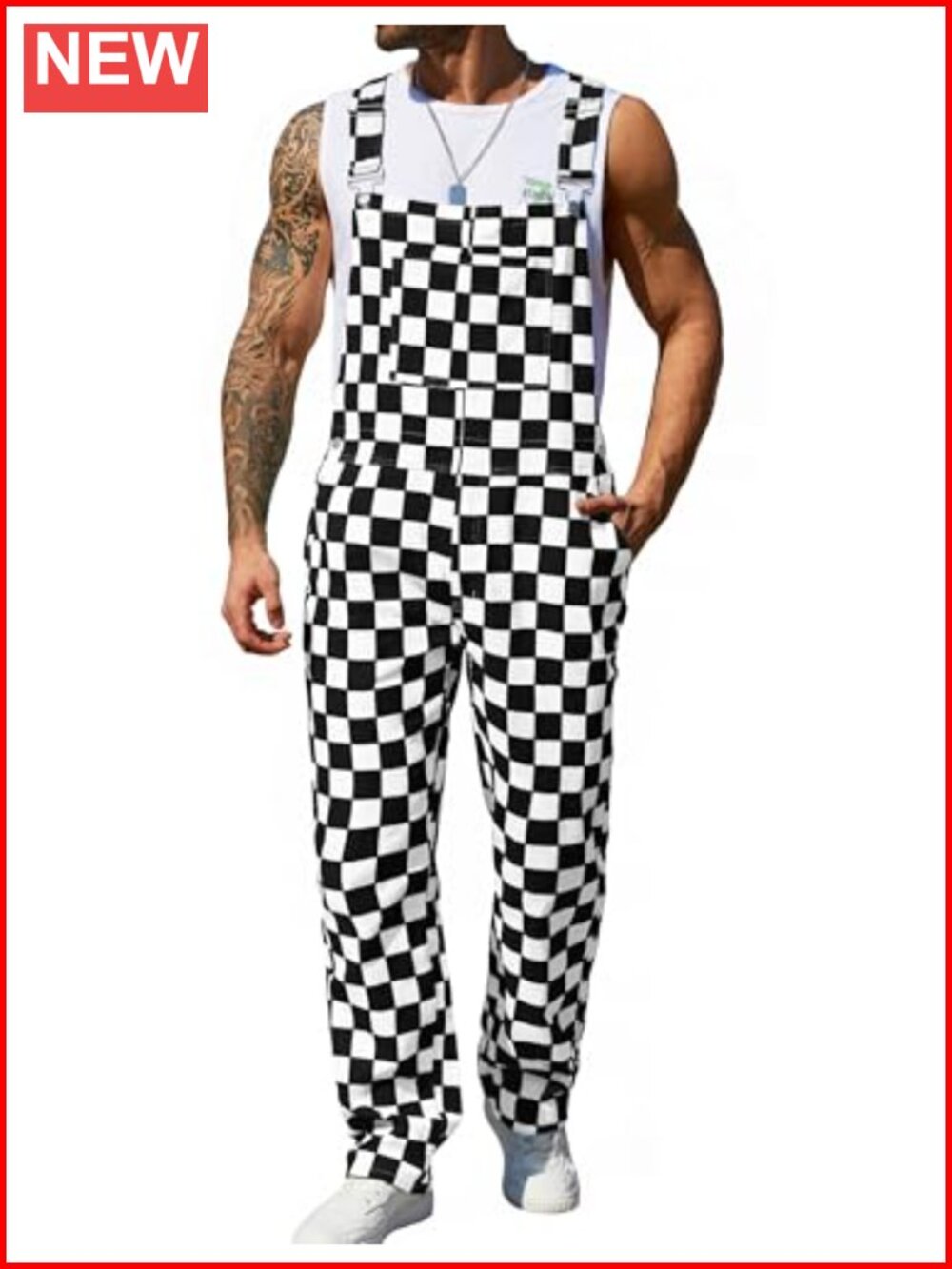 Mens Checkered Overalls Cotton Stretch Bib Jumpsuit Workwear